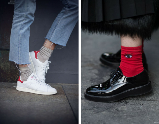 foto detalle de calcetines coloridos combinados con zapatos mujer