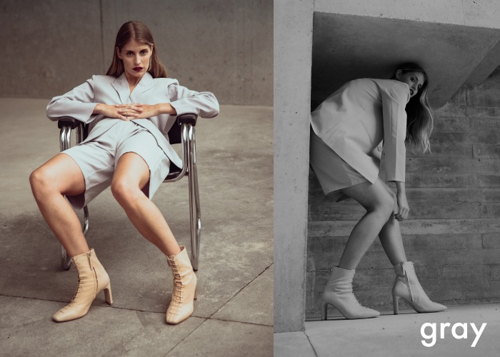 botines de mujer beige con cordones