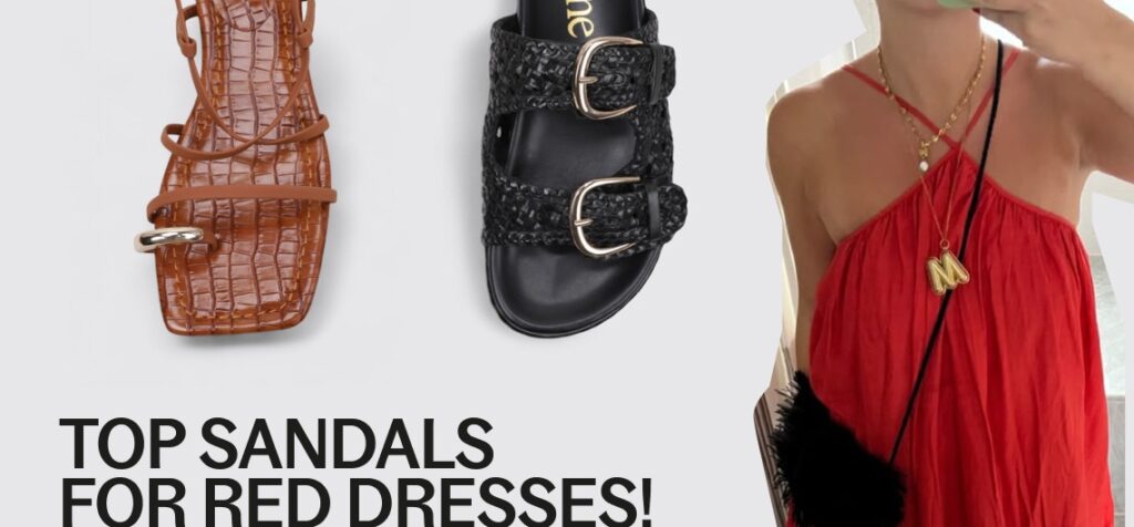 combinar sandalias con vestido rojo
