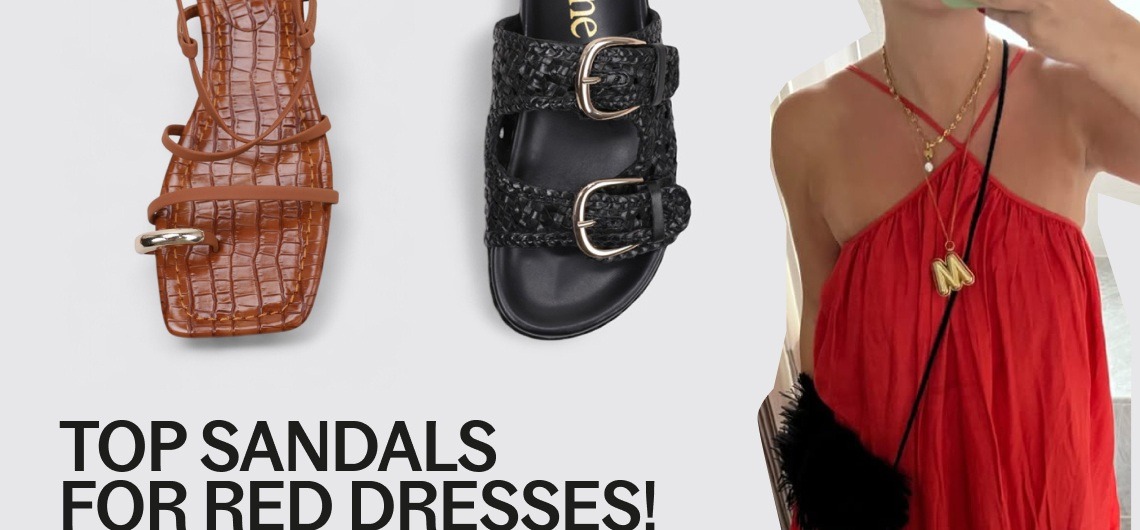 combinar sandalias con vestido rojo